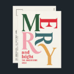 Cartes Pour Fêtes Annuelles Noël simple et simple à budget moderne<br><div class="desc">Budget Moderne minimaliste traditionnel rétro typographie graphique vintage colrfule joyeux Noël carte de vacances. Une partie d'une collection de vacances audacieuse et amusante.</div>