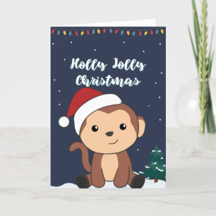 Cartes Pour Fêtes Annuelles Noël singe neige hiver Animaux singes vacances