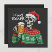 Cartes Pour Fêtes Annuelles Noël Skeleton Boire Bière Hoppy Vacances (Devant / Derrière)