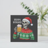 Cartes Pour Fêtes Annuelles Noël Skeleton Boire Bière Hoppy Vacances (Debout devant)