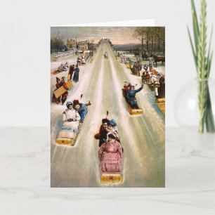 Cartes Pour Fêtes Annuelles Noël Sledding victorien de cru de colline