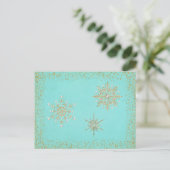 Cartes Pour Fêtes Annuelles Noël Snowflakes Aqua & Gold (Debout devant)