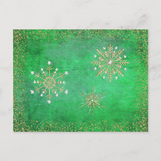 Cartes Pour Fêtes Annuelles Noël Snowflakes Vert & Or (Devant)
