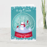 Cartes Pour Fêtes Annuelles Noël Snowglobe Snowman Cardinal Bird Cousin<br><div class="desc">Noël Snowglobe Snowman avec Cardinal Red birds dans la neige et des flocons de neige gelés pour votre Cousin</div>