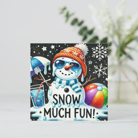 Cartes Pour Fêtes Annuelles Noël Snowman été neige fun (Debout devant)