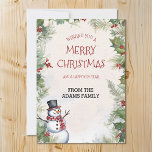 Cartes Pour Fêtes Annuelles Noël Snowman Holly Fir et la famille des scènes de<br><div class="desc">Exclusivement de designs4days,  notre snowman de Noël,  sainte et neige de sapin carte de scène. Personnalisez-vous avec votre propre nom de famille ou d'entreprise pour faire de cette carte la vôtre !</div>
