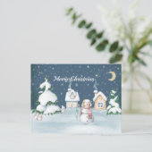 Cartes Pour Fêtes Annuelles Noël Snowman Maisons Rabat Aquarelle (Debout devant)