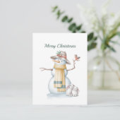 Cartes Pour Fêtes Annuelles Noël Snowman Rabbit Casquette Aquarelle (Debout devant)