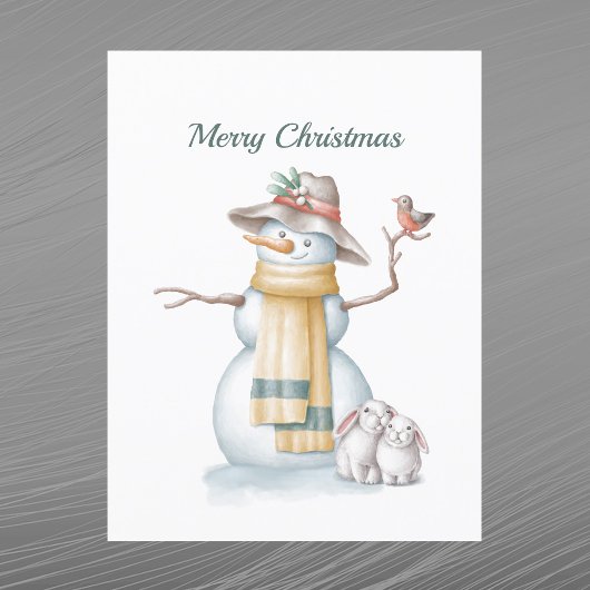Cartes Pour Fêtes Annuelles Noël Snowman Rabbit Casquette Aquarelle