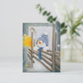 Cartes Pour Fêtes Annuelles Noël Snowman regarde l'oiseau (Debout devant)