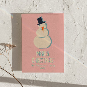 Cartes Pour Fêtes Annuelles Noël Snowman rose vintage non photo
