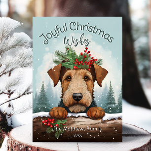 Cartes Pour Fêtes Annuelles Noël Souhaits Forêt d'hiver Airedale Terrier