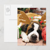 Cartes Pour Fêtes Annuelles Noël - St Bernard - bleu (Devant / Derrière)