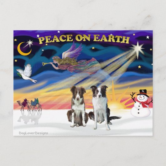 Cartes Pour Fêtes Annuelles Noël Sunrise Bordure Collies (2 brun) (Devant)