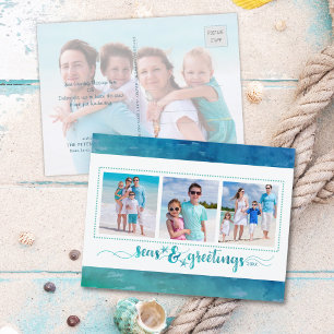 Cartes Pour Fêtes Annuelles Noël sur la côte SALUTATIONS DES MERS ET DES SAISO