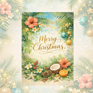 Cartes Pour Fêtes Annuelles Noël sur une plage tropicale