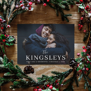 Cartes Pour Fêtes Annuelles Noël tendance Noir élégant moderne Couple Photo