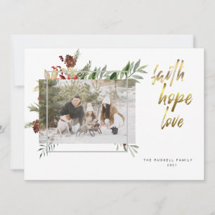 Cartes Pour Fêtes Annuelles Noël Trois Photos Calligraphie Or Élégante