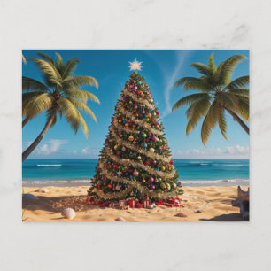 Cartes Pour Fêtes Annuelles Noël tropical avec arbre décoré sur une plage