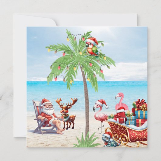 Cartes Pour Fêtes Annuelles Noël Tropical Père Noël & Rudolf En Juillet (Devant)
