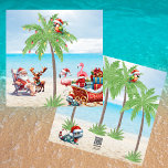 Cartes Pour Fêtes Annuelles Noël Tropical Père Noël & Rudolf En Juillet<br><div class="desc">Santa Claus et Rudolf prennent des vacances sur la plage. Ils apprécient le temps chaud et se sont fait de nouveaux amis : les flamants roses, un gecko et un perroquet coloré. Le traîneau est plein de cadeaux et Père Noël a l'air très détendu dans son transat avec son cocktail....</div>