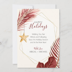 Cartes Pour Fêtes Annuelles Noël Tropical Plage Arbre Palmiste & Or et Bordeau