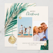 Cartes Pour Fêtes Annuelles Noël Tropical Vert et Or 2 photos (Devant / Derrière)