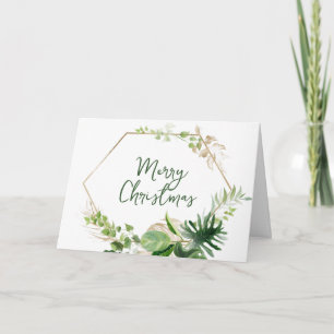 Cartes Pour Fêtes Annuelles Noël Tropical Vert & Feuilles de Monstera Dorées 