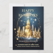 Cartes Pour Fêtes Annuelles Noël urbain skyline or arbre bleu puce Merci (Devant)