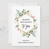 Cartes Pour Fêtes Annuelles Noël Verdure Dorée Blanc | Joyeuses Fêtes (Devant)