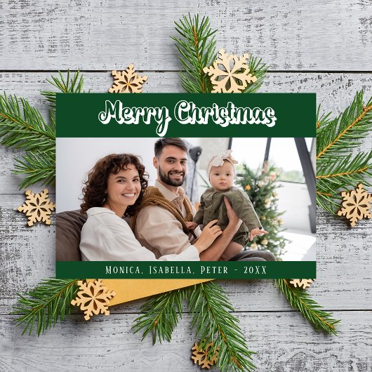 Cartes Pour Fêtes Annuelles Noël vert de la famille photo script moderne