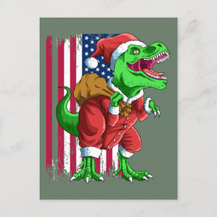 Cartes Pour Fêtes Annuelles Noël vert mignon Père Noël TRex Tyrannosaurus Noël