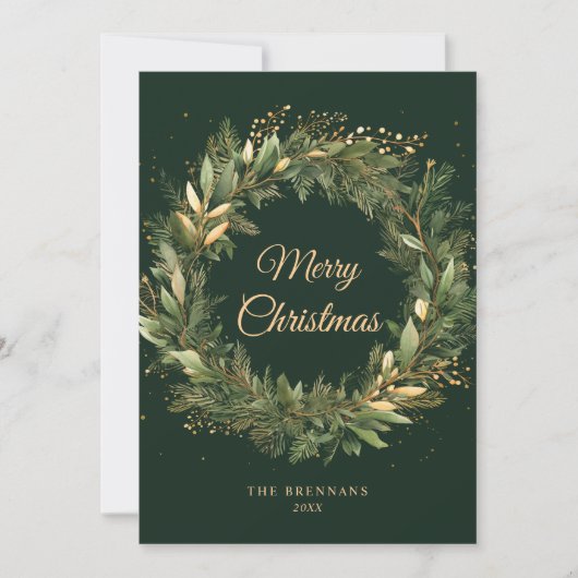 Cartes Pour Fêtes Annuelles Noël Vert Moderne Élégant Vert Botanique (Devant)