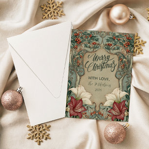 Cartes Pour Fêtes Annuelles Noël victorien au houx et à l'amaryllis