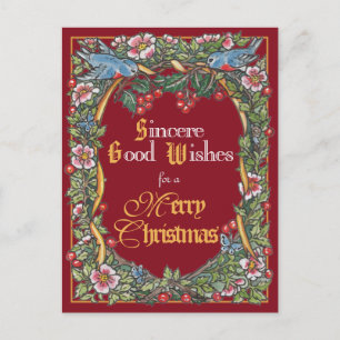 Cartes Pour Fêtes Annuelles Noël victorien Élégant Oiseau Holly Bourgogne