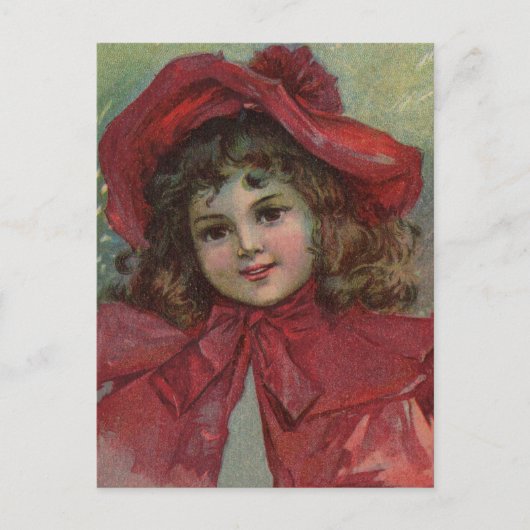 Cartes Pour Fêtes Annuelles Noël Victorien Enfant Rouge Casquette Portrait Fil (Devant)