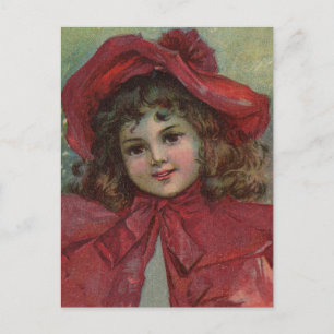 Cartes Pour Fêtes Annuelles Noël Victorien Enfant Rouge Casquette Portrait Fil