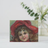 Cartes Pour Fêtes Annuelles Noël Victorien Enfant Rouge Casquette Portrait Fil (Debout devant)