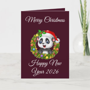 Cartes Pour Fêtes Annuelles Noël Vintage 2025 Message de Fêtes Rétro Panda