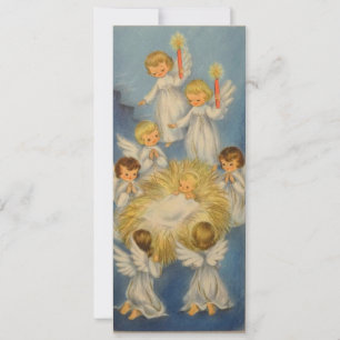 Cartes Pour Fêtes Annuelles Noël Vintage Ange Filles autour du bébé Jésus