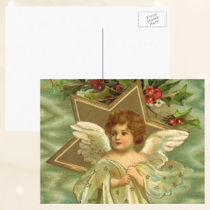 Cartes Pour Fêtes Annuelles Noël vintage, Ange victorien avec étoiles d'or