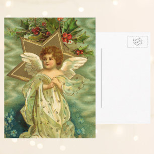 Cartes Pour Fêtes Annuelles Noël vintage, Ange victorien avec étoiles d'or