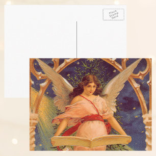 Cartes Pour Fêtes Annuelles Noël Vintage, Ange Victorien Lecture Bible