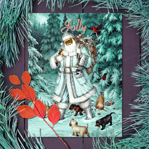 Cartes Pour Fêtes Annuelles Noël vintage Aqua Blue Black Santa Claus