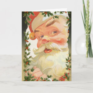 Cartes Pour Fêtes Annuelles Noël Vintage, baies vitrées victoriennes Holly Feu