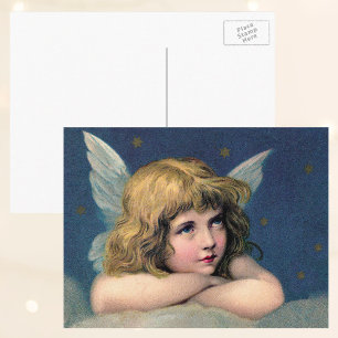 Cartes Pour Fêtes Annuelles Noël vintage, Beau ange avec des étoiles d'or