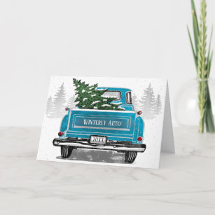 Cartes Pour Fêtes Annuelles Noël Vintage Blue Truck Business