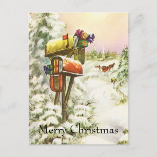 Cartes Pour Fêtes Annuelles Noël Vintage, boîtes aux lettres dans le paysage h
