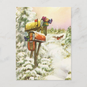 Cartes Pour Fêtes Annuelles Noël vintage, boîtes aux lettres dans un paysage h
