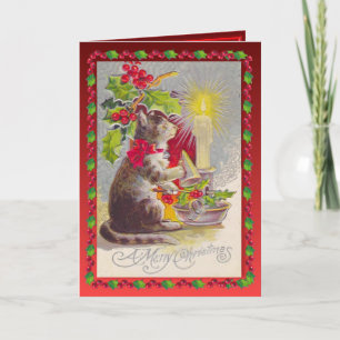 Cartes Pour Fêtes Annuelles Noël vintage, Chat et décorations